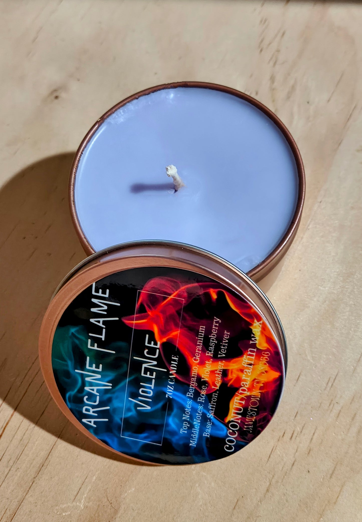 Violence Candle – Rose, Violet & Leather | Arcane Flame Candle Co